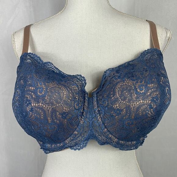 Thirdlove Lace Balconette Bra in Blue. - Picture 4 of 8